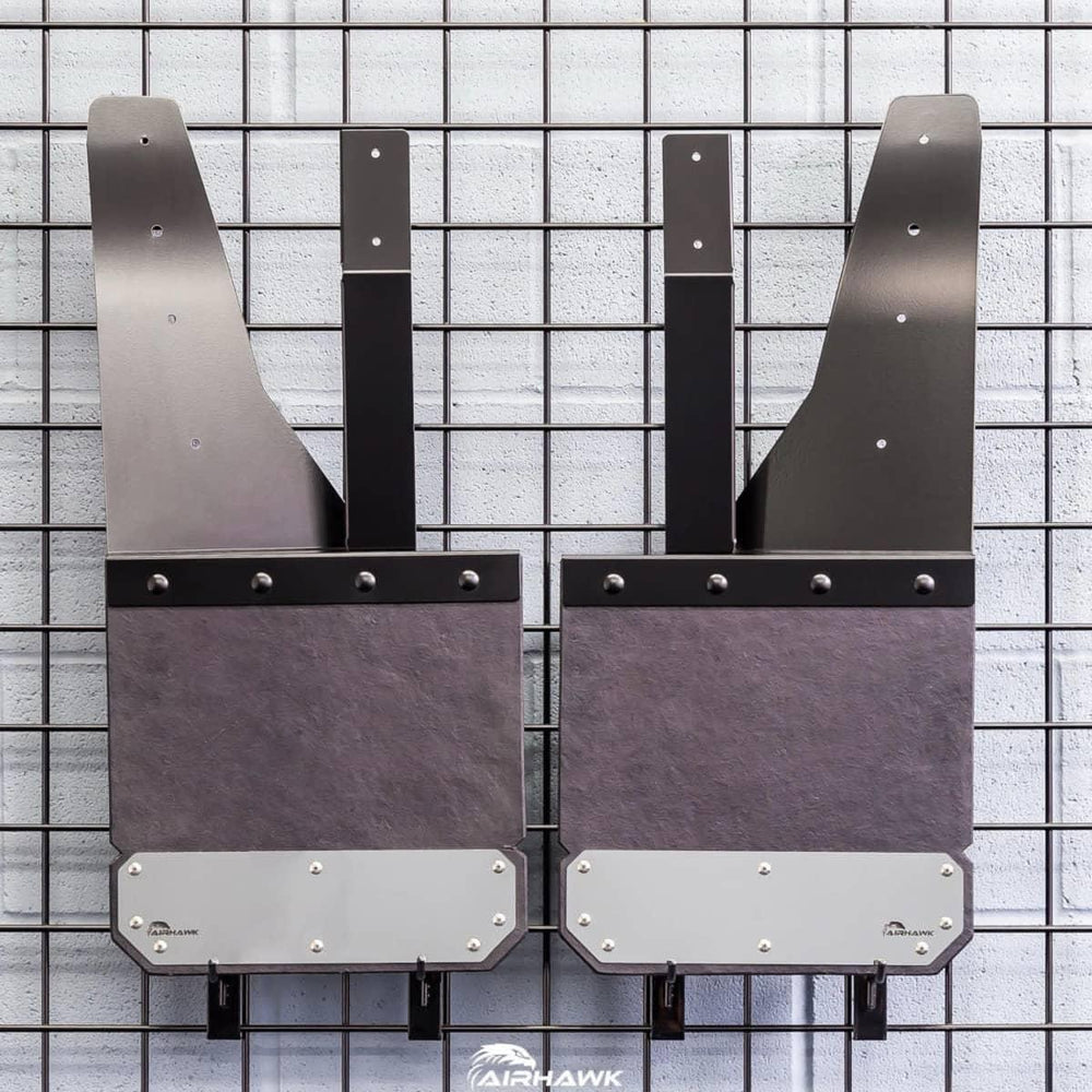 Air Hawk Carbon Black Custom Fit Rear Mud Flaps with Stainless Bottom Plates - 17-26 Super Duty with Fender Flares