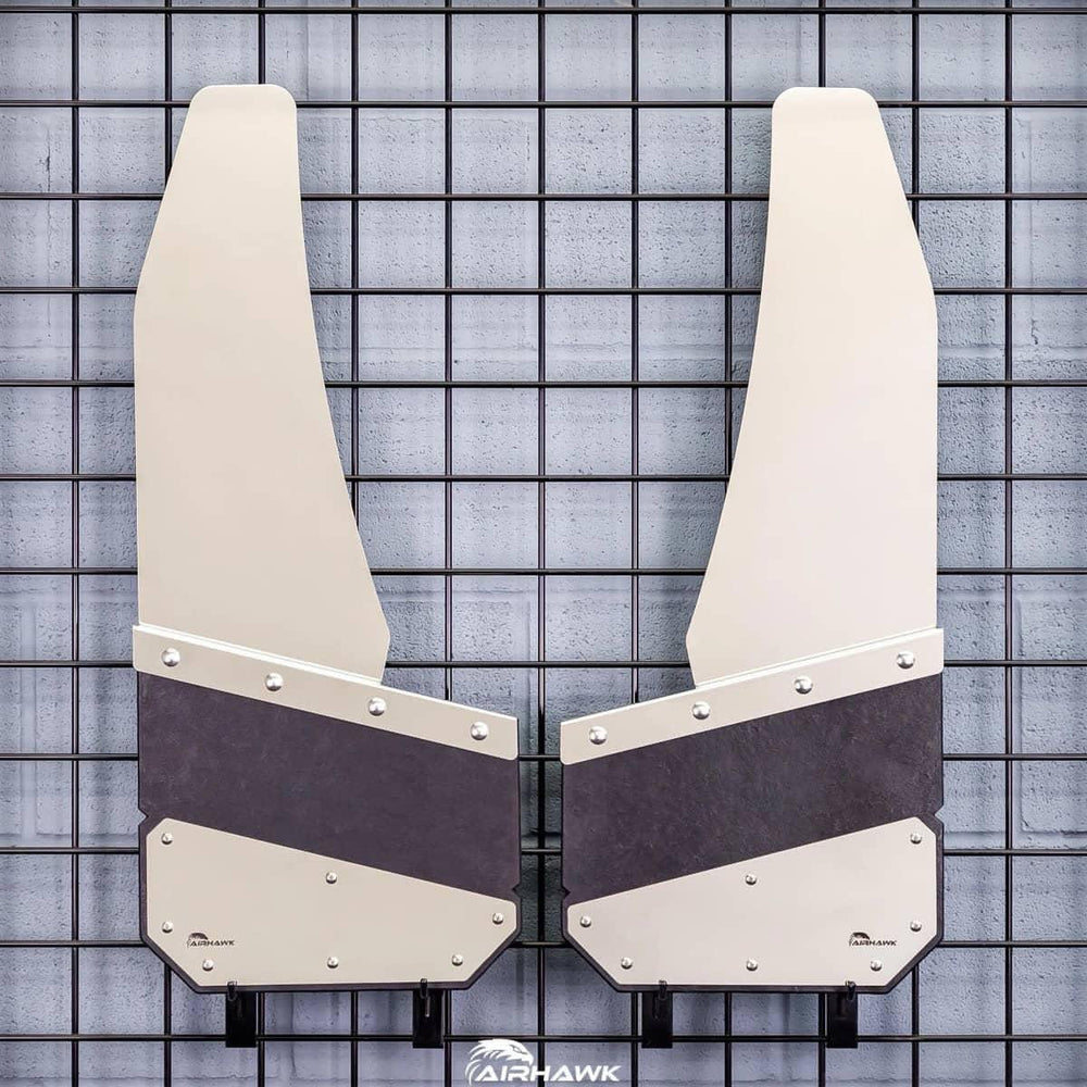 Air Hawk Angled Cut Front 14" Mud Flaps with Stainless - Long Top
