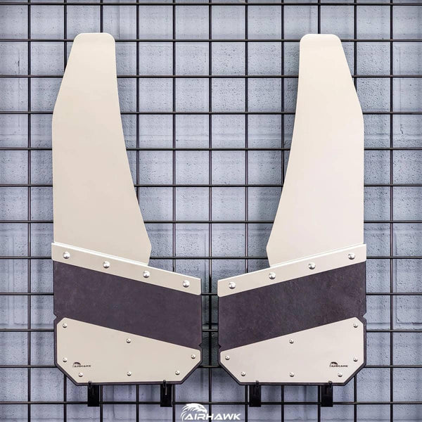 Air Hawk Angled Cut Front 14" Mud Flaps with Stainless - Long Top