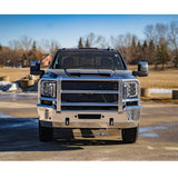ERD POLISHED FRONT BUMPER WITH GRILLGUARD ; 20-23 SIERRA HD W/OEM LIGHT CUTOUTS AND SENSORS