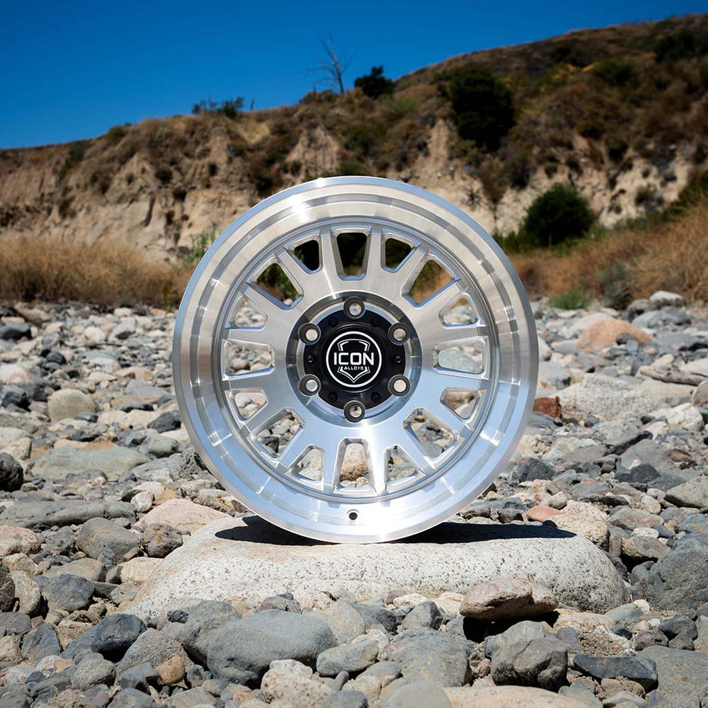 ICON Anza 17x8.5 5x150 25mm Offset 5.75in BS Silver Machined Wheel