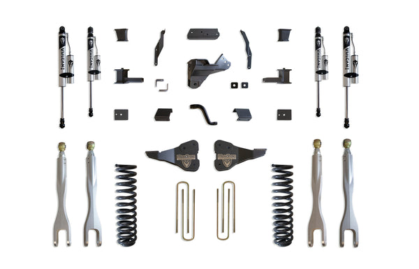 MaxTrac Ensemble de rehaussement 4 po avec 4 bras de liaison (amortisseurs Vulcan à réservoir) — revêtement en poudre gris — 2020-2022 Ford F-250 / F-350 Super Duty (K943341VRL)