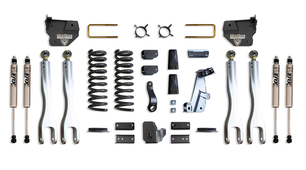 MaxTrac 4" Lift Kit W/ 4-LINKS (FOX SHOCKS) (FACTORY REAR AIR RIDE) — Grey Powdercoat — 2014-2018 Ram 2500 (K947241FLA)
