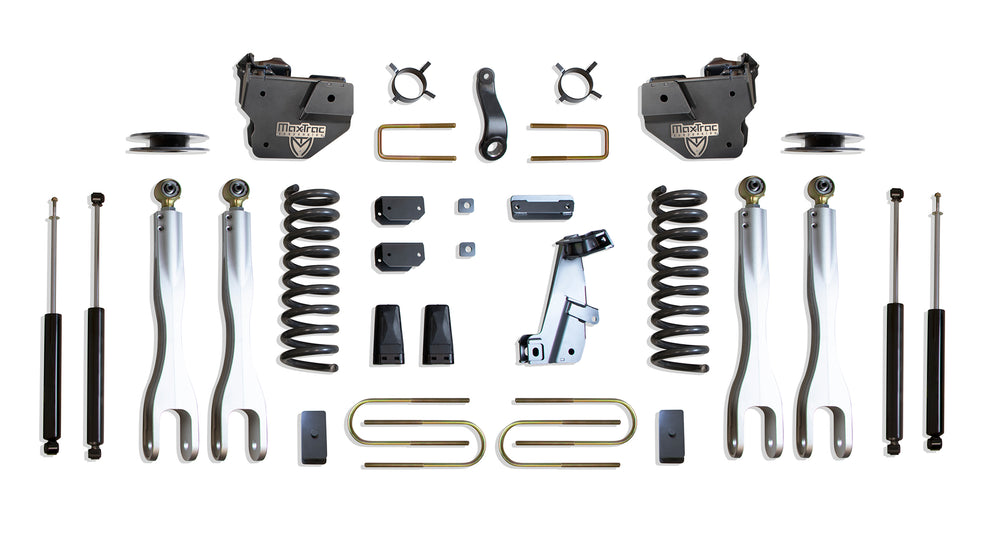 MaxTrac 4" Lift Kit with 4-Links (Max Trac Shocks) (Factory Rear Air Ride) — Grey Powdercoat — 2013-2018 Ram 3500 (K947341LA)