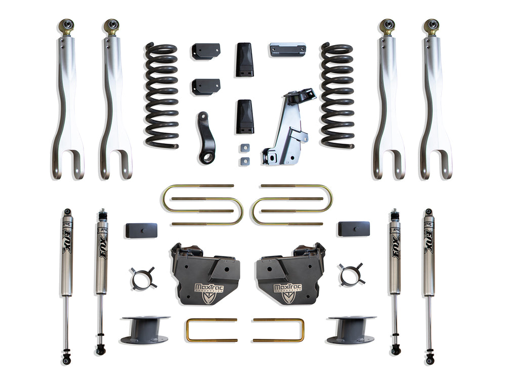 MaxTrac 6" Lift Kit W/ 4-LINKS (FOX SHOCKS) (FACTORY REAR AIR RIDE) — Grey Powdercoat — 2013-2018 Ram 3500 (K947363FLA)