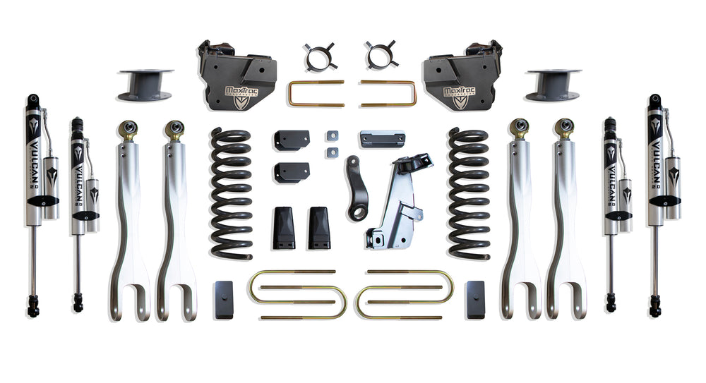 MaxTrac 6" Lift Kit with 4-Links (Vulcan Reservoir Shocks) (Factory Rear Air Ride) — Grey Powdercoat — 2013-2018 Ram 3500 (K947363VRLA)