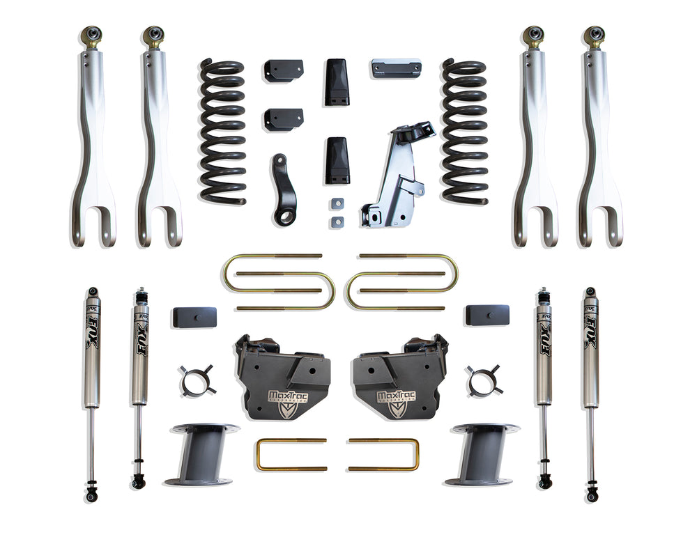 MaxTrac 8" Lift Kit W/ 4-LINKS (FOX SHOCKS) (FACTORY REAR AIR RIDE) — Grey Powdercoat — 2013-2018 Ram 3500 (K947385FLA)