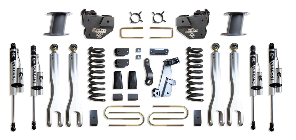 MaxTrac 8" Lift Kit with 4-Links (Vulcan Reservoir Shocks) (Factory Rear Air Ride) — Grey Powdercoat — 2013-2018 Ram 3500 (K947385VRLA)