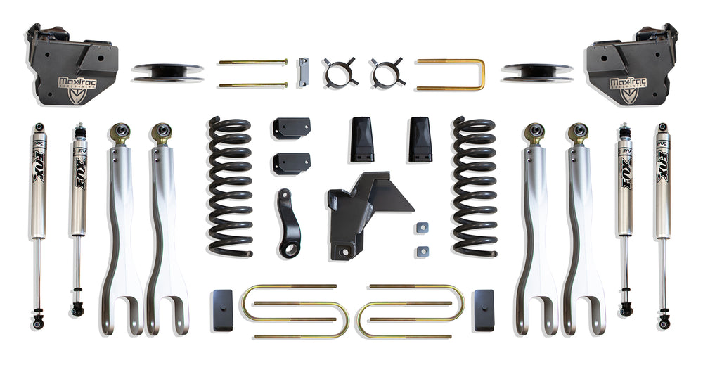 MaxTrac 4" Lift Kit W/ 4-LINKS (FOX SHOCKS) (FACTORY REAR AIR RIDE) — Grey Powdercoat — 2019-2024 Ram 3500 (K947541FLA)