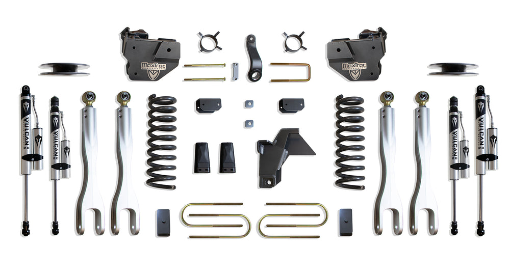 MaxTrac 4" Lift Kit with 4-Links (Vulcan Reservoir Shocks) (Factory Rear Air Ride) — Grey Powdercoat — 2019-2024 Ram 3500 (K947541VRLA)