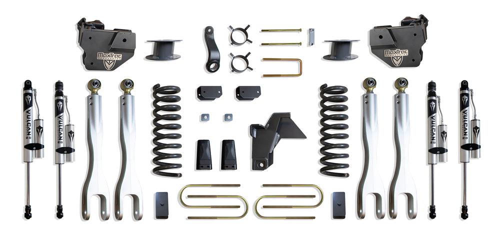 MaxTrac 6" Lift Kit with 4-Links (Vulcan Reservoir Shocks) (Factory Rear Air Ride) — Grey Powdercoat — 2019-2024 Ram 3500 (K947563VRLA)