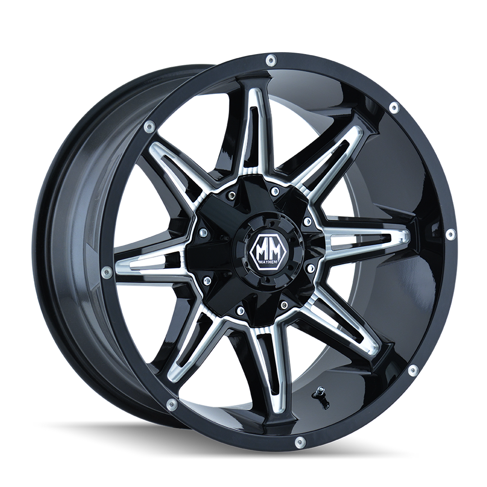 Mayhem Rampage 8090 Gloss Black Milled 17X9 8-180 18MM 124.1MM 8090-7978M18