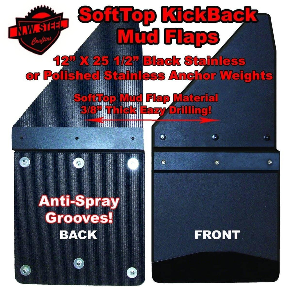 Northwest Steel Crafters 12" Universal Softtop Kickback Mud Flaps with Stainless Black Powder Coated Anchor Weights
