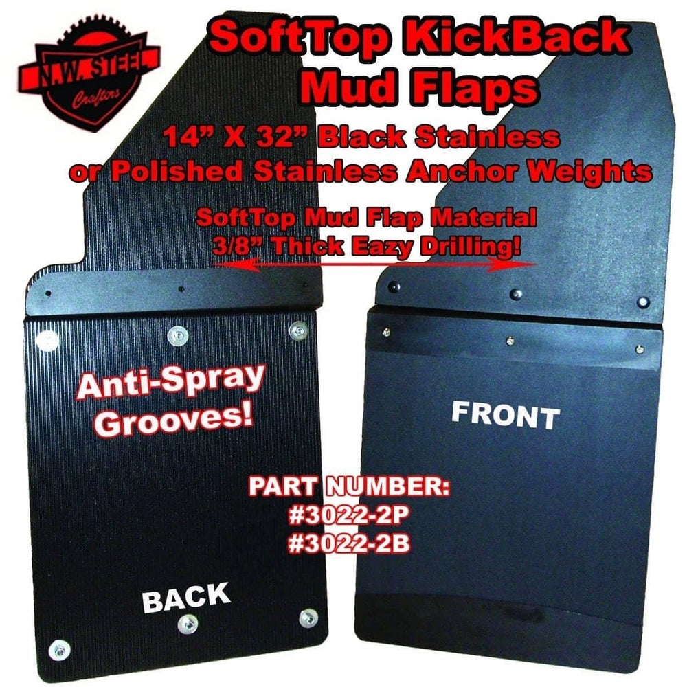 Northwest Steel Crafters 14" Universal Softtop Kickback Mud Flaps with Stainless Mirrored Anchor Weights