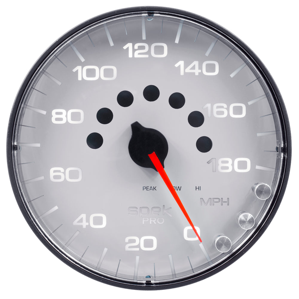 AutoMeter Gauge, Speedometer, 5", 180 MPH, Elec. Programmable, White/Black, Spek-Pro — Red (P230128)