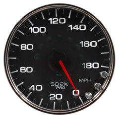 AutoMeter Gauge, Speedometer, 5", 180 MPH, Elec. Programmable, Black/Chrome, Spek-Pro — Red (P23031)