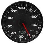GAUGE, SPEEDOMETER, 5", 180 MPH, ELEC. PROGRAMMABLE, BLACK/BLACK, SPEK-PRO — Red (P23032)