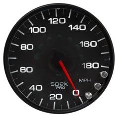 AutoMeter Gauge, Speedometer, 5", 180 MPH, Elec. Programmable, Black/Black, Spek-Pro — Red (P23032)