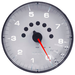 AutoMeter Gauge, Tachometer, 5", 8K RPM, W/Shift Light & Peak Mem, White/Chrome, Spek-Pro — Red (P238118)