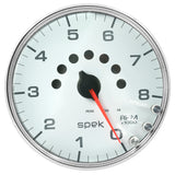 GAUGE, TACHOMETER, 5", 8K RPM, W/SHIFT LIGHT & PEAK MEM, WHITE/CHROME, SPEK-PRO — Red (P23811)