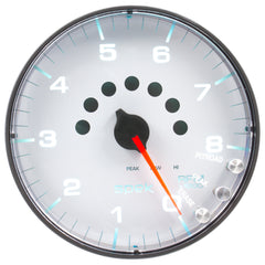 AutoMeter Gauge, Tachometer, 5", 8K RPM, W/Shift Light & Peak Mem, White/Black, Spek-Pro — Red (P238128)