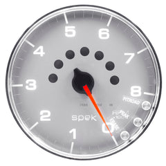 AutoMeter Gauge, Tachometer, 5", 8K RPM, W/Shift Light & Peak Mem, Silver/Chrome, Spek-Pro — Red (P23821)