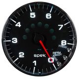 GAUGE, TACHOMETER, 5", 8K RPM, W/SHIFT LIGHT & PEAK MEM, BLACK/CHROME, SPEK-PRO — Red (P238318)