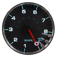 AutoMeter Gauge, Tachometer, 5", 8K RPM, W/Shift Light & Peak Mem, Black/Chrome, Spek-Pro — Red (P23831)