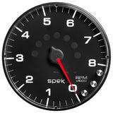 GAUGE, TACHOMETER, 5", 8K RPM, W/SHIFT LIGHT & PEAK MEM, BLACK/BLACK, SPEK-PRO — Red (P238328)