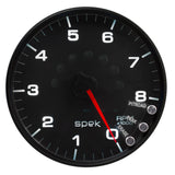GAUGE, TACHOMETER, 5", 8K RPM, W/SHIFT LIGHT & PEAK MEM, BLACK/BLACK, SPEK-PRO — Red (P23832)