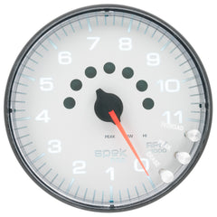 AutoMeter Gauge, Tachometer, 5", 11K RPM, W/Shift Light & Peak Mem, White/Black, Spek-Pro — Red (P23912)