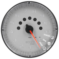 AutoMeter Gauge, Tachometer, 5", 11K RPM, W/Shift Light & Peak Mem, Silver/Black, Spek-Pro — Red (P239228)