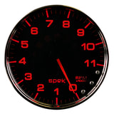 GAUGE, TACHOMETER, 5", 11K RPM, W/SHIFT LIGHT & PEAK MEM, BLACK/CHROME, SPEK-PRO — Red (P23931)