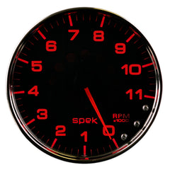 AutoMeter Gauge, Tachometer, 5", 11K RPM, W/Shift Light & Peak Mem, Black/Chrome, Spek-Pro — Red (P23931)