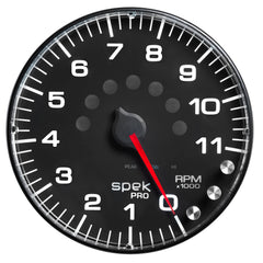 AutoMeter Gauge, Tachometer, 5", 11K RPM, W/Shift Light & Peak Mem, Black/Black, Spek-Pro — Red (P239328)