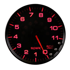 AutoMeter Gauge, Tachometer, 5", 11K RPM, W/Shift Light & Peak Mem, Black/Black, Spek-Pro — Red (P23932)