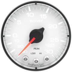 AutoMeter Gauge, Vac/Boost, 2 1/16", 30INHG-30PSI, Stepper Motor W/PK & Wrn, Wht/Blk, Spek — Red (P302128)