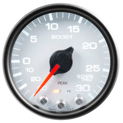 AutoMeter Gauge, Vac/Boost, 2 1/16", 30INHG-30PSI, Stepper Motor W/PK & Wrn, Wht/Blk, Spek — Red (P30212)