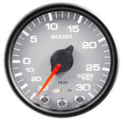 AutoMeter Gauge, Vac/Boost, 2 1/16", 30INHG-30PSI, Stepper Mtr W/PK & Wrn,Slvr/Blk, Spek