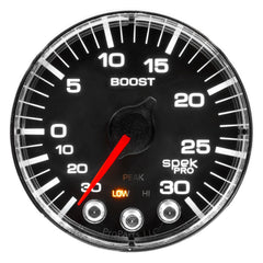 AutoMeter Gauge, Vac/Boost, 2 1/16", 30INHG-30PSI, Stepper Mtr W/PK & Wrn, Blk/Chrme, Spek — Red (P302318)