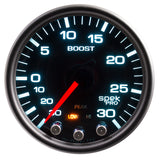 GAUGE, VAC/BOOST, 2 1/16", 30INHG-30PSI, STEPPER MTR W/PK & WRN, BK/SMK/BK, SPEK