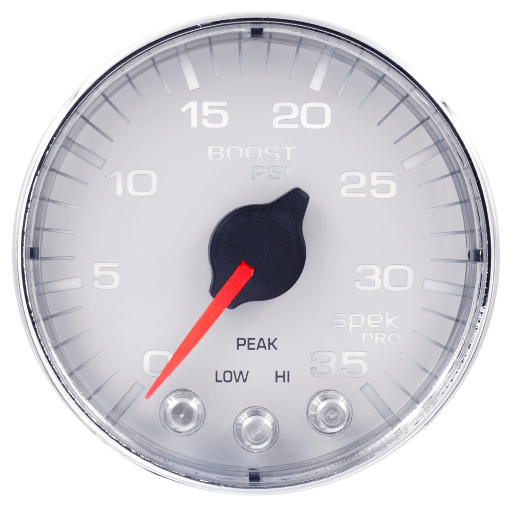 AutoMeter Gauge, Boost, 2 1/16", 35PSI, Stepper Motor W/Peak & Warn, Wht/Chrome, Spek-Pro — Red (P303118)