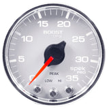 GAUGE, BOOST, 2 1/16", 35PSI, STEPPER MOTOR W/PEAK & WARN, WHT/CHROME, SPEK-PRO — Red (P30311)
