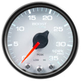GAUGE, BOOST, 2 1/16", 35PSI, STEPPER MOTOR W/PEAK & WARN, WHITE/BLACK, SPEK-PRO — Red (P30312)