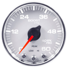 AutoMeter Gauge, Boost, 2 1/16", 60PSI, Stepper Motor W/Peak & Warn, Wht/Chrm, Spek-Pro — Red (P30411)