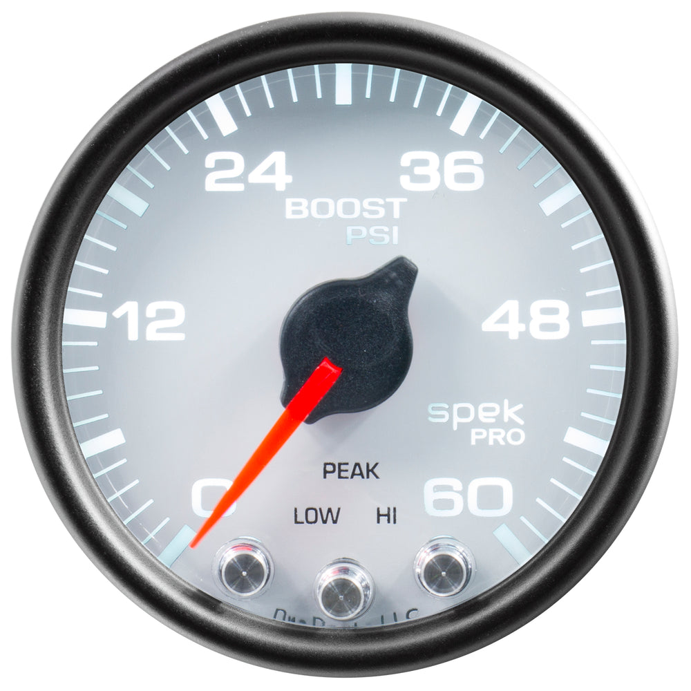 AutoMeter Gauge, Boost, 2 1/16", 60PSI, Stepper Motor W/Peak & Warn, Wht/Blk, Spek-Pro — Red (P30412)