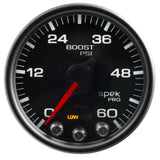 GAUGE, BOOST, 2 1/16", 60PSI, STEPPER MOTOR W/PEAK & WARN, BLK/BLACK, SPEK-PRO — Red (P30432)