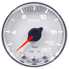 AutoMeter Gauge, Pyro. (EGT), 2 1/16", 2000°F, Stepper Motor W/Peak & Warn, Wht/Chrm, Spek — Red (P31011)