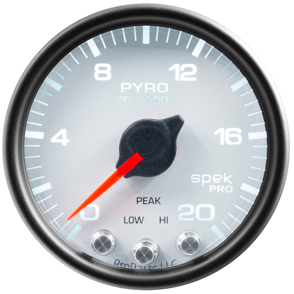 AutoMeter Gauge, Pyro. (EGT), 2 1/16", 2000°F, Stepper Motor W/Peak & Warn, Wht/Blk, Spek — Red (P31012)