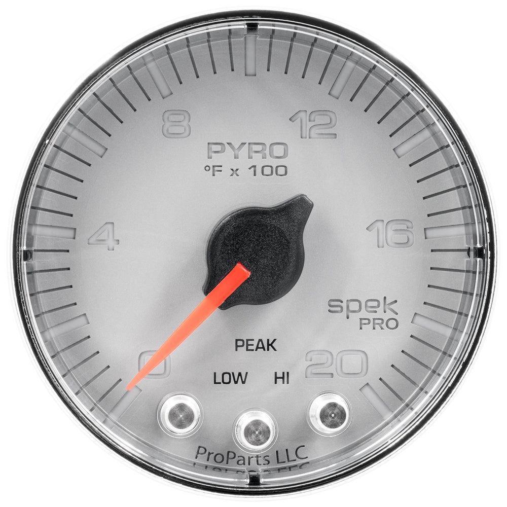 AutoMeter Gauge, Pyro. (EGT), 2 1/16", 2000°F, Stepper Motor W/Peak & Wrn, Slvr/Chrm, Spek — Red (P310218)